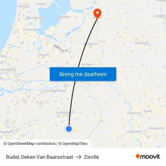 Budel, Deken Van Baarsstraat to Zwolle map