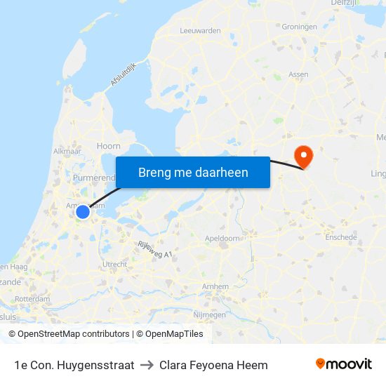 1e Con. Huygensstraat to Clara Feyoena Heem map