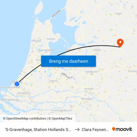 'S-Gravenhage, Station Hollands Spoor (Perron A) to Clara Feyoena Heem map