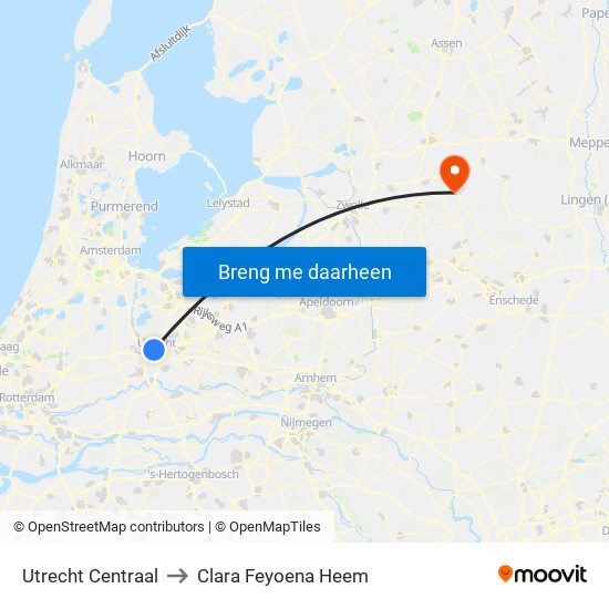 Utrecht Centraal to Clara Feyoena Heem map