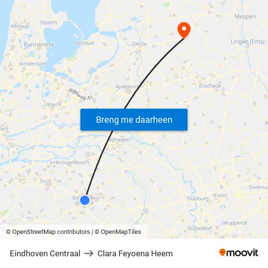 Eindhoven Centraal to Clara Feyoena Heem map