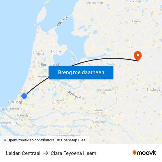 Leiden Centraal to Clara Feyoena Heem map