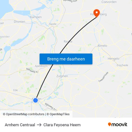 Arnhem Centraal to Clara Feyoena Heem map