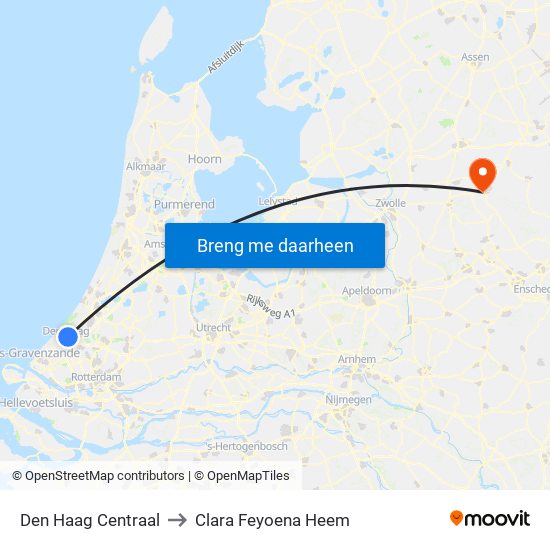 Den Haag Centraal to Clara Feyoena Heem map