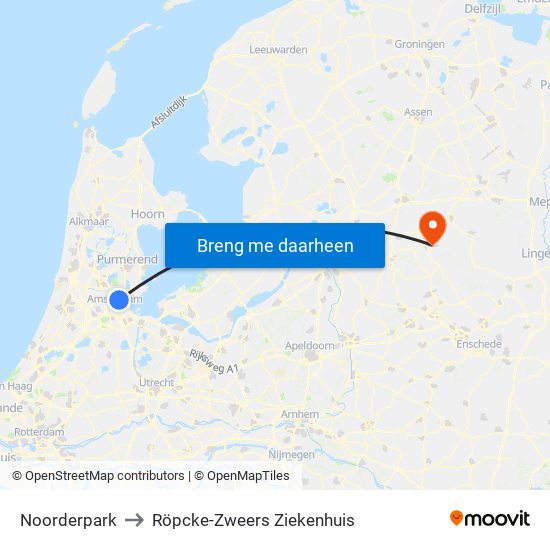 Noorderpark to Röpcke-Zweers Ziekenhuis map