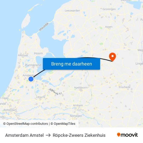 Amsterdam Amstel to Röpcke-Zweers Ziekenhuis map