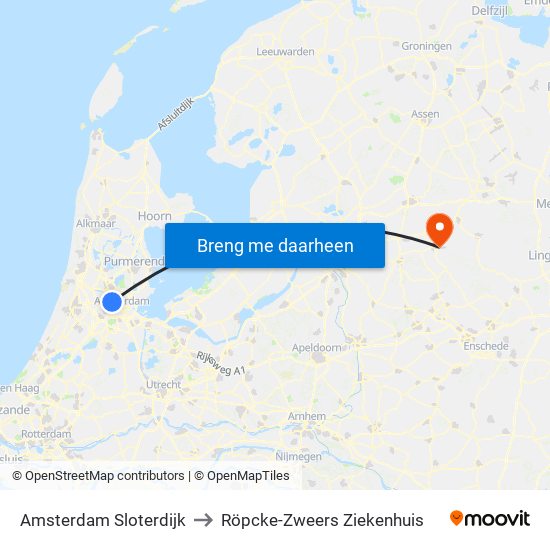 Amsterdam Sloterdijk to Röpcke-Zweers Ziekenhuis map