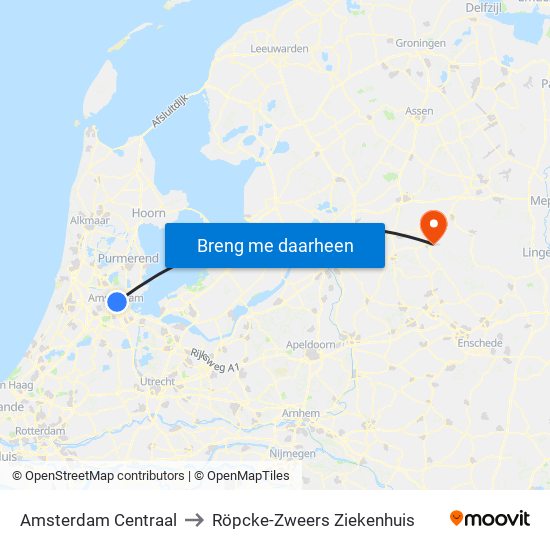 Amsterdam Centraal to Röpcke-Zweers Ziekenhuis map