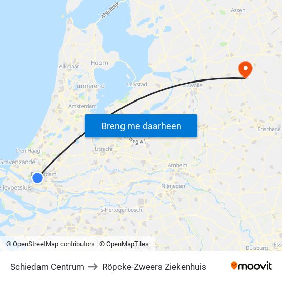 Schiedam Centrum to Röpcke-Zweers Ziekenhuis map