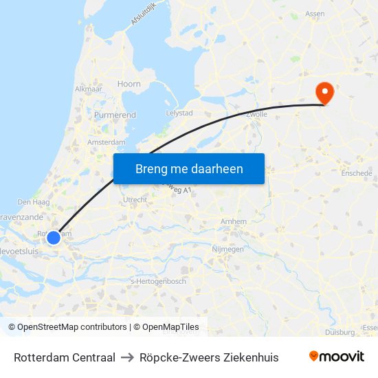 Rotterdam Centraal to Röpcke-Zweers Ziekenhuis map