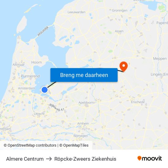 Almere Centrum to Röpcke-Zweers Ziekenhuis map