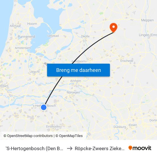 'S-Hertogenbosch (Den Bosch) to Röpcke-Zweers Ziekenhuis map
