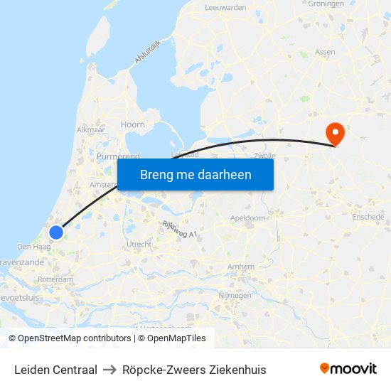 Leiden Centraal to Röpcke-Zweers Ziekenhuis map