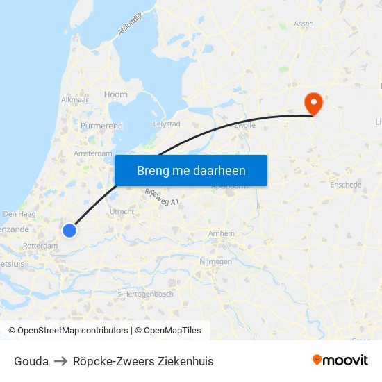 Gouda to Röpcke-Zweers Ziekenhuis map