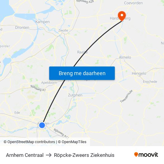 Arnhem Centraal to Röpcke-Zweers Ziekenhuis map