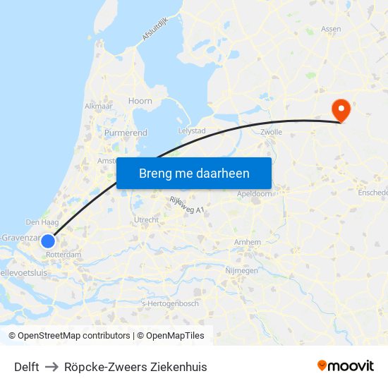Delft to Röpcke-Zweers Ziekenhuis map