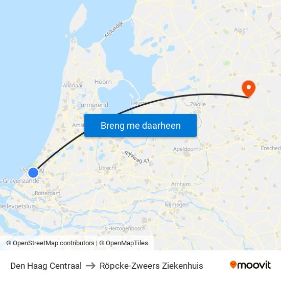Den Haag Centraal to Röpcke-Zweers Ziekenhuis map