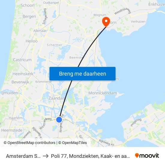 Amsterdam Sloterdijk to Poli 77, Mondziekten, Kaak- en aangezichtschirurgie map