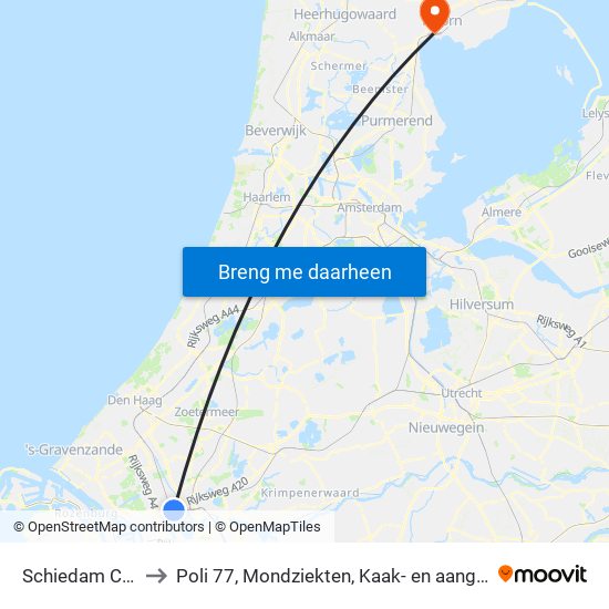 Schiedam Centrum to Poli 77, Mondziekten, Kaak- en aangezichtschirurgie map