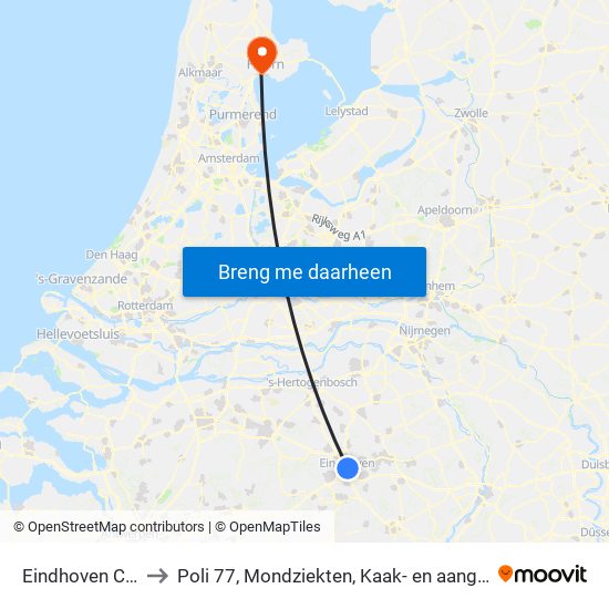 Eindhoven Centraal to Poli 77, Mondziekten, Kaak- en aangezichtschirurgie map