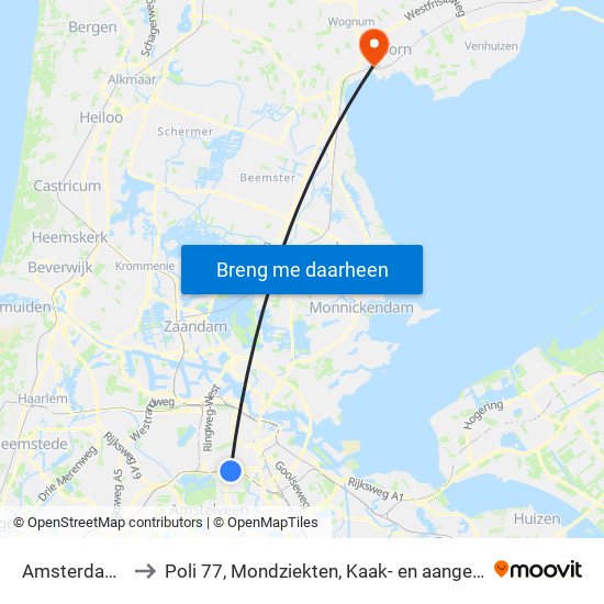 Amsterdam Zuid to Poli 77, Mondziekten, Kaak- en aangezichtschirurgie map