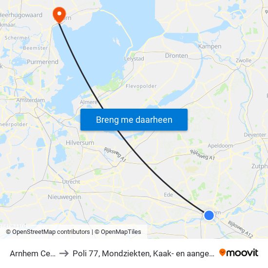 Arnhem Centraal to Poli 77, Mondziekten, Kaak- en aangezichtschirurgie map