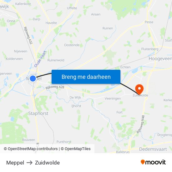 Meppel to Zuidwolde map