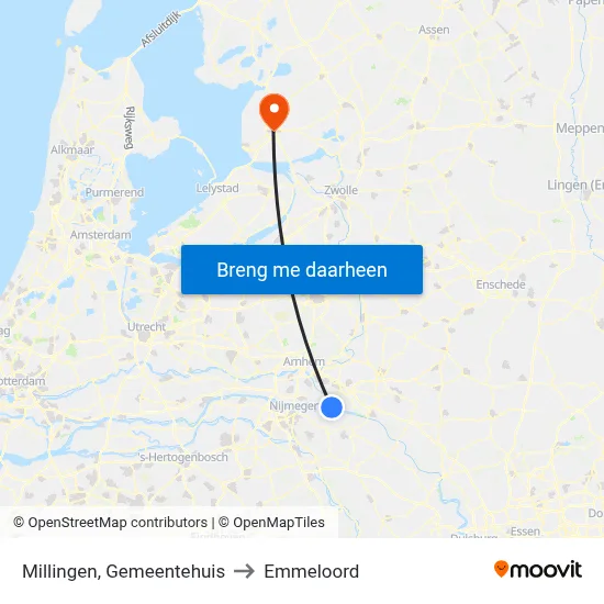 Millingen, Gemeentehuis to Emmeloord map