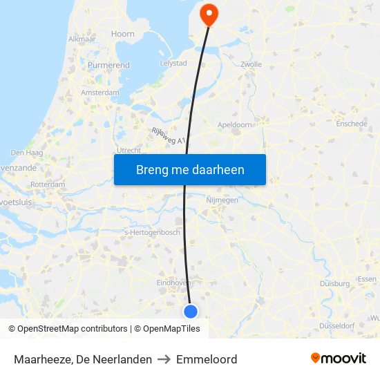 Maarheeze, De Neerlanden to Emmeloord map
