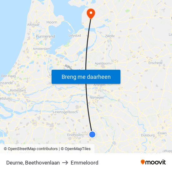 Deurne, Beethovenlaan to Emmeloord map