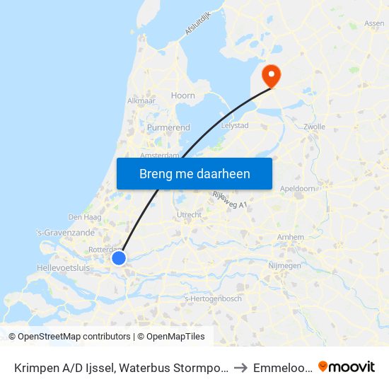 Krimpen A/D Ijssel, Waterbus Stormpolder to Emmeloord map