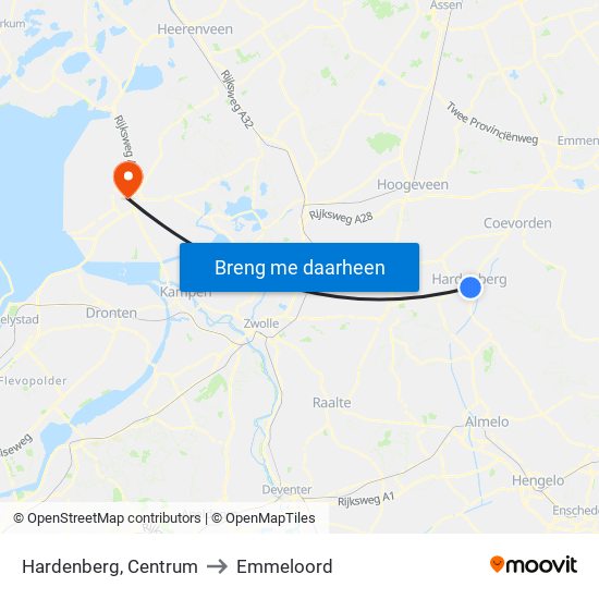 Hardenberg, Centrum to Emmeloord map