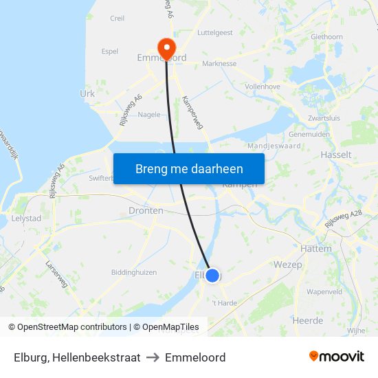 Elburg, Hellenbeekstraat to Emmeloord map