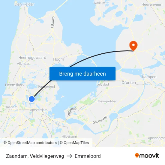 Zaandam, Veldvliegerweg to Emmeloord map