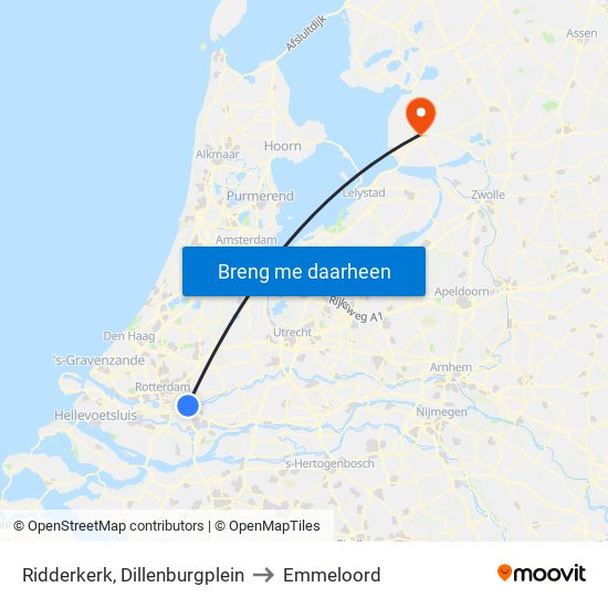 Ridderkerk, Dillenburgplein to Emmeloord map