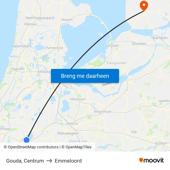 Gouda, Centrum to Emmeloord map