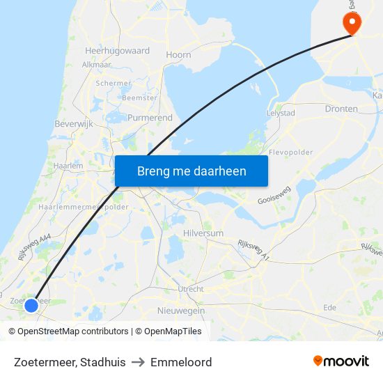 Zoetermeer, Stadhuis to Emmeloord map