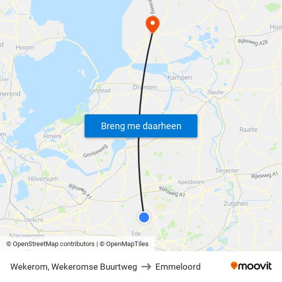 Wekerom, Wekeromse Buurtweg to Emmeloord map