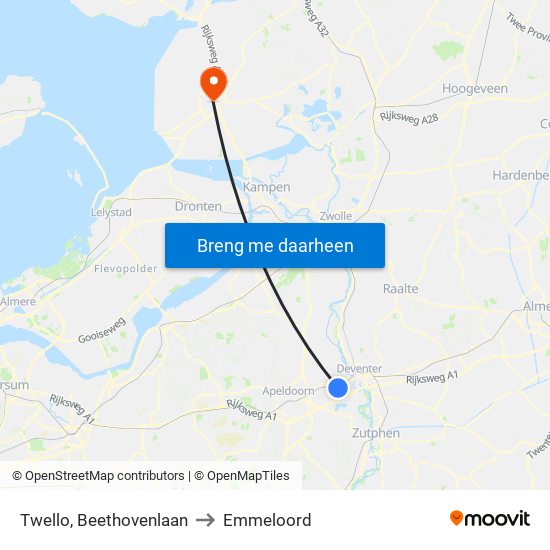 Twello, Beethovenlaan to Emmeloord map