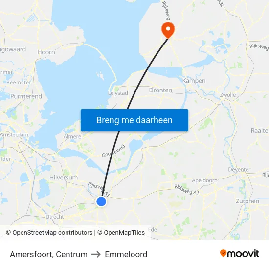Amersfoort, Centrum to Emmeloord map