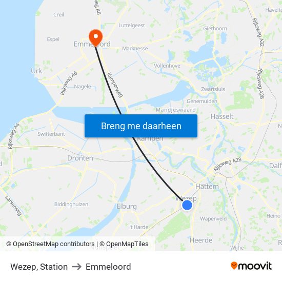 Wezep, Station to Emmeloord map