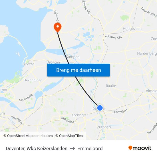 Deventer, Wkc Keizerslanden to Emmeloord map