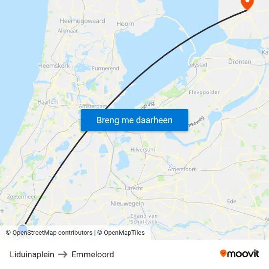 Liduinaplein to Emmeloord map