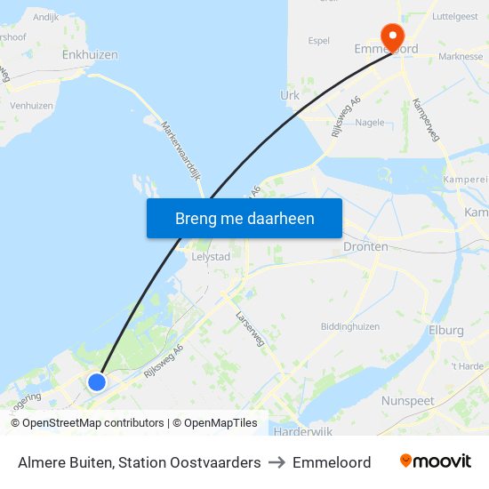 Almere Buiten, Station Oostvaarders to Emmeloord map