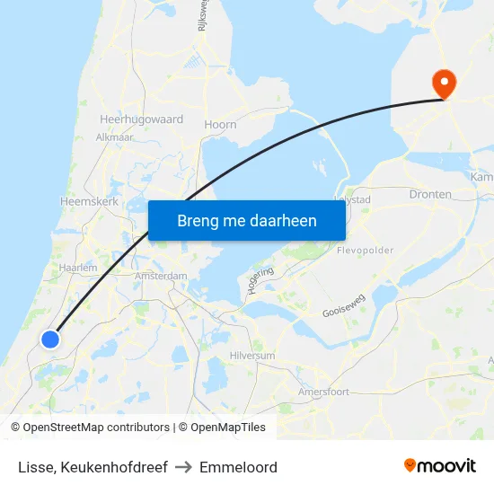 Lisse, Keukenhofdreef to Emmeloord map