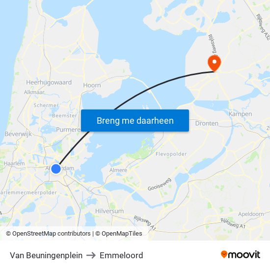 Van Beuningenplein to Emmeloord map
