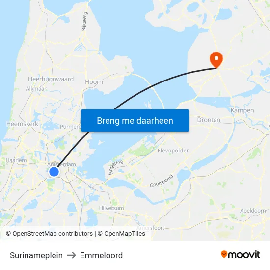 Surinameplein to Emmeloord map