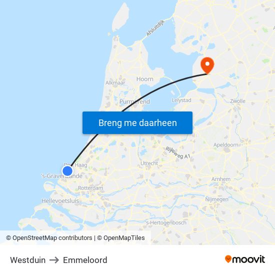 Westduin to Emmeloord map
