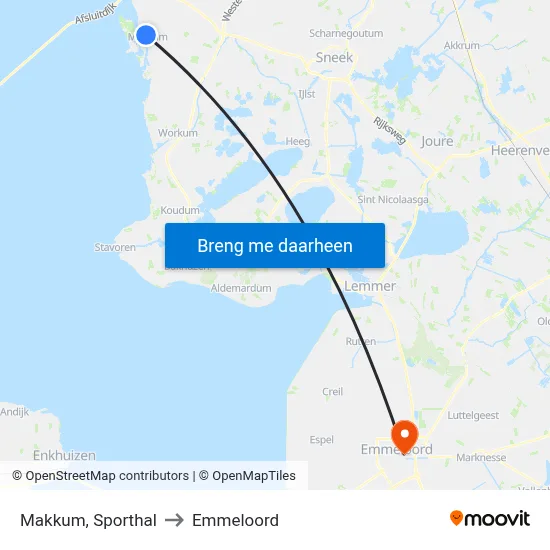 Makkum, Sporthal to Emmeloord map