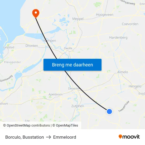 Borculo, Busstation to Emmeloord map